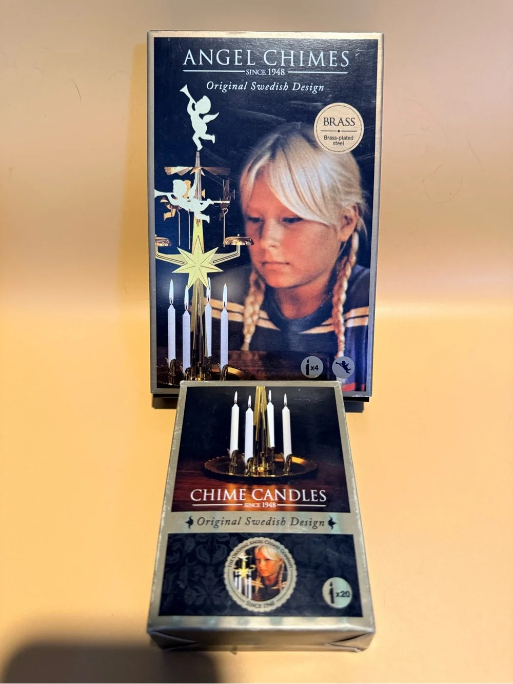 Brass Chime Candle Set with White Candles